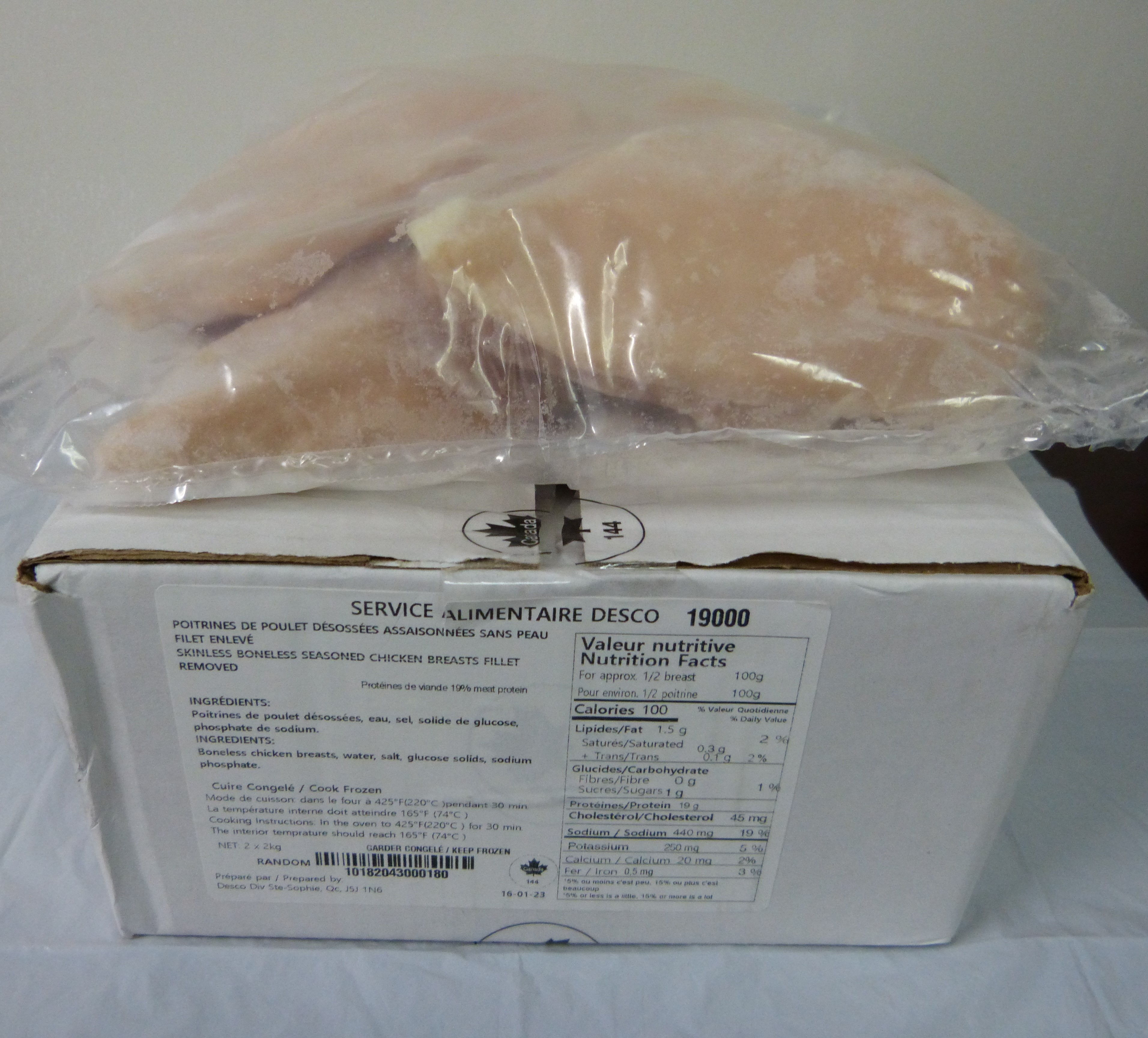 chicken breast iqf boneless 4kg 19% 4kg