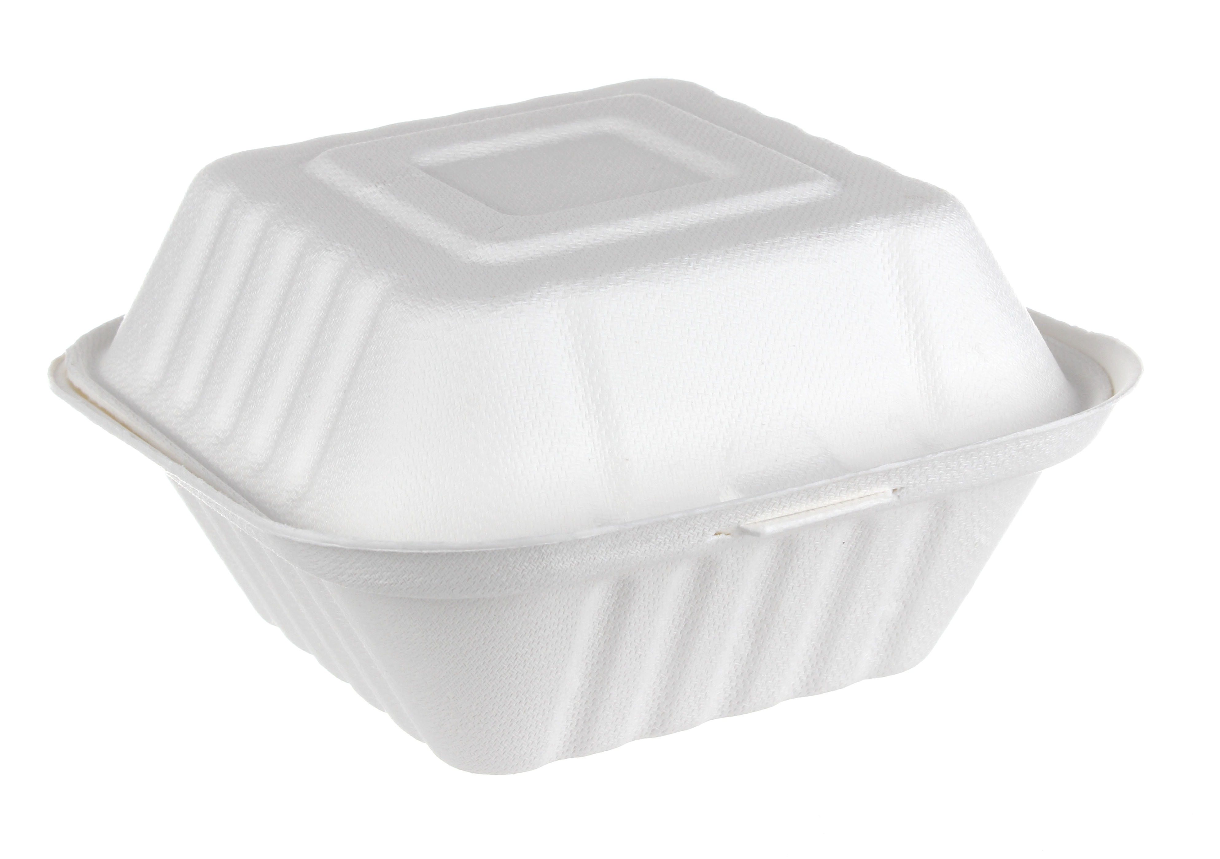 compostable hinged container 6 x 6 x 3 (hamburger) 250/cs