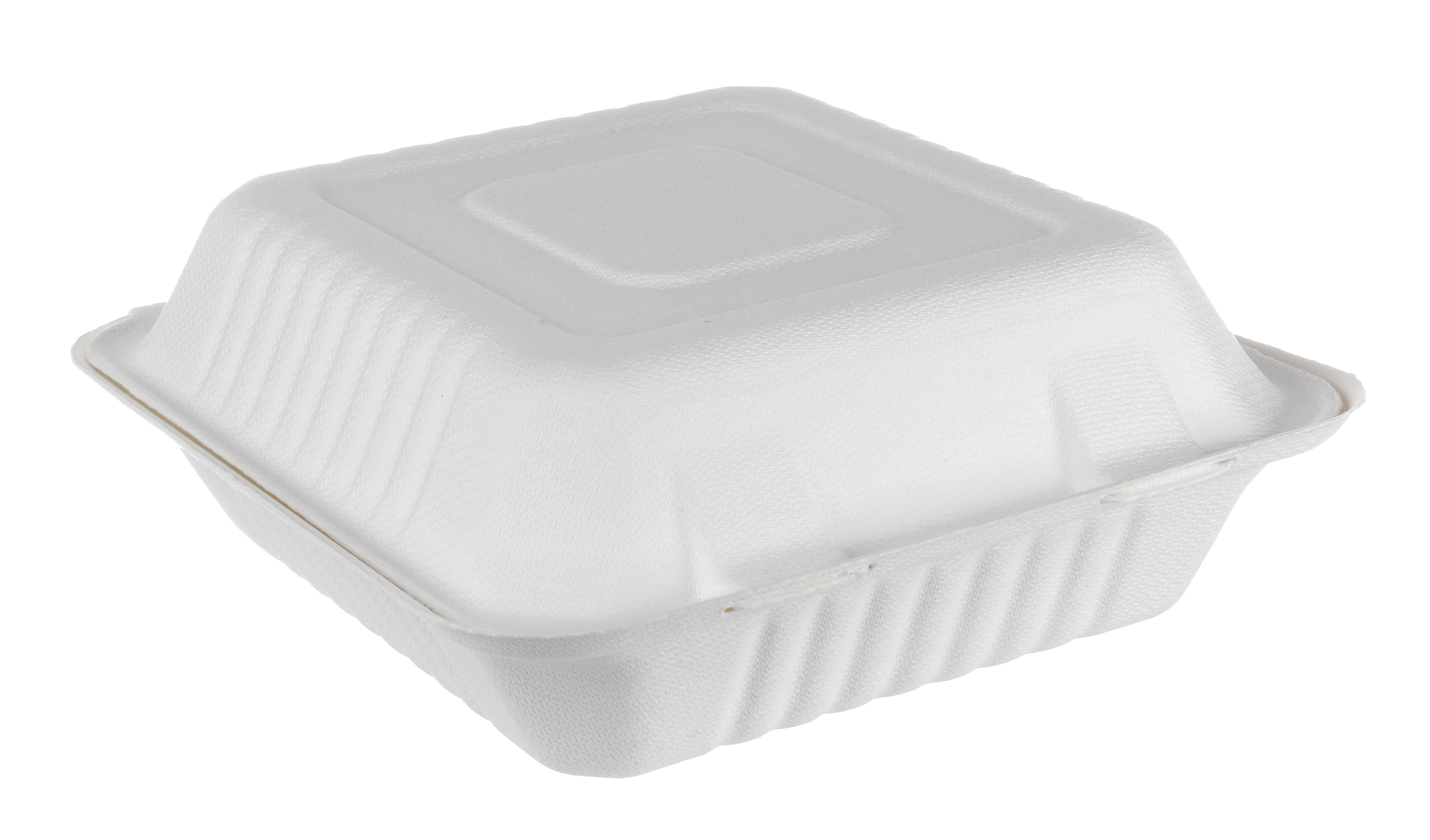compostable hinged container 8 x 8 x 3' 100/cs