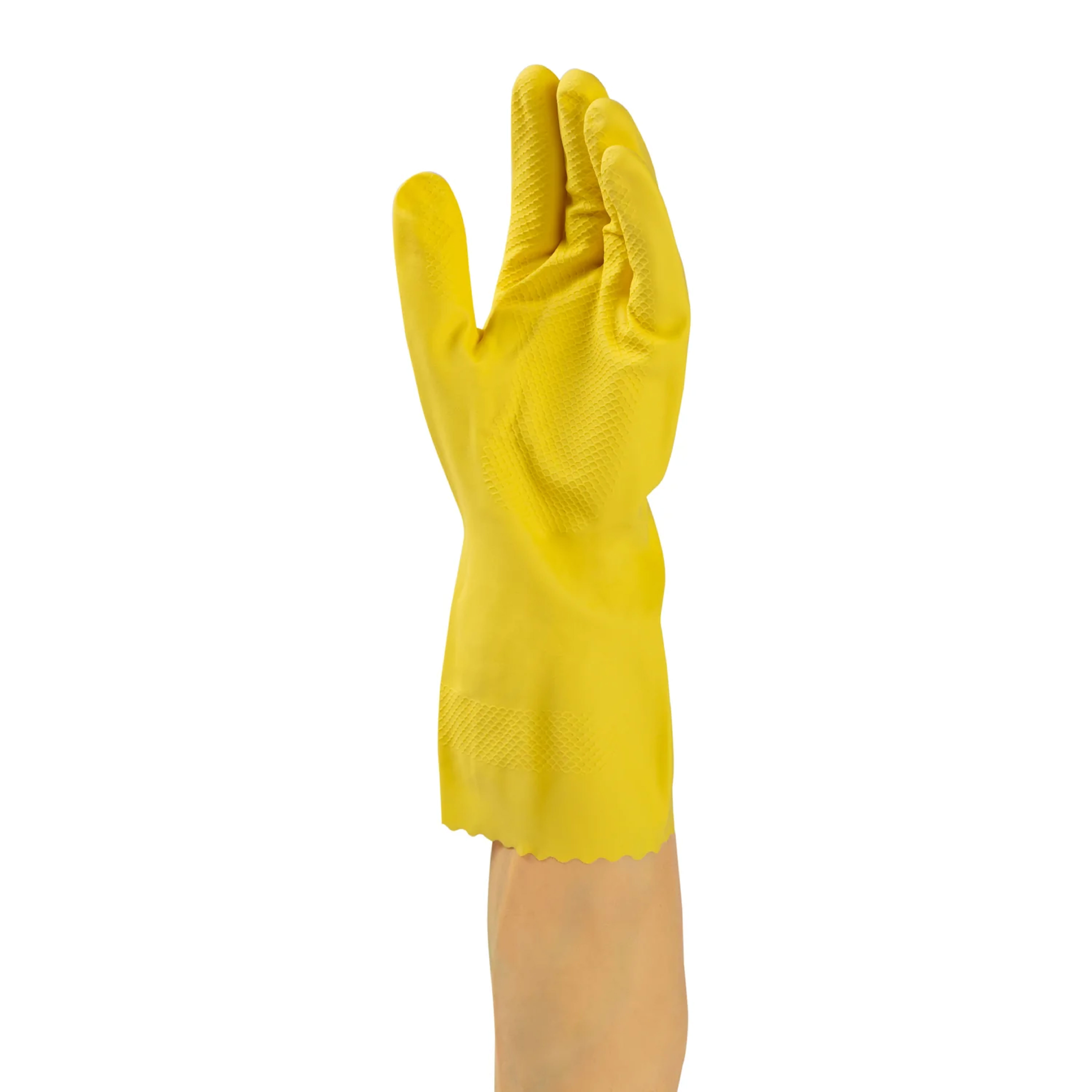 gants en caoutchouc large jaune 12/pk